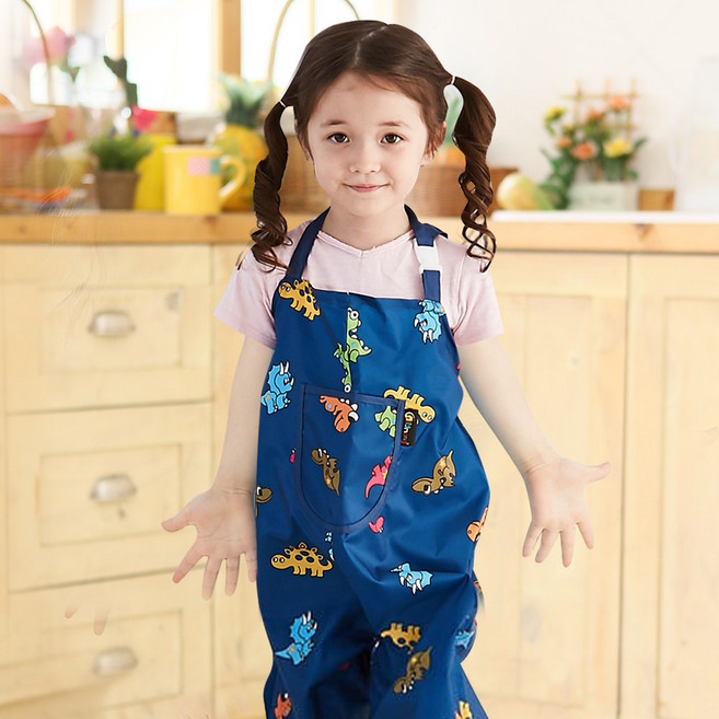 엘리몽 멜빵형 놀이복 아기 미술가운, 디노 네이비
