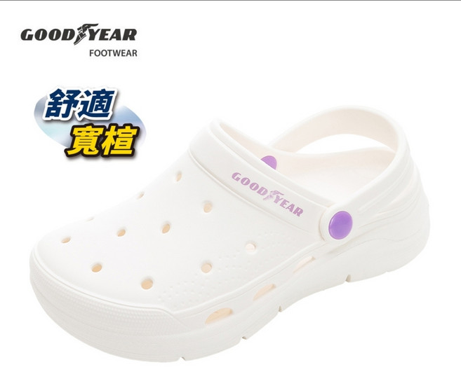 GOOD YEAR 台灣製 舒適寬楦 EVA 輕量防水涼拖鞋, 白, 25 cm