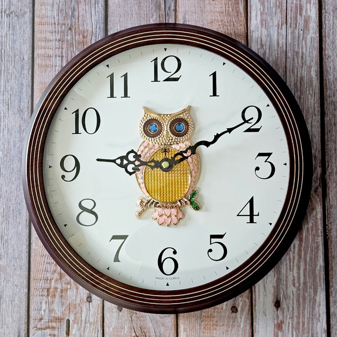 핑크 부엉이 무소음 인테리어 벽시계, 핑크부엉이무소음벽시계