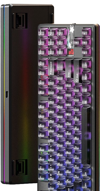 독거미 AULA F87PRO V2 무선측각 기계식 게임 기보드 객제화 3모드 블루투스 게임 RGB키보드 사무용 키보드, 대종사판, 투명블랙 카라멜라떼축