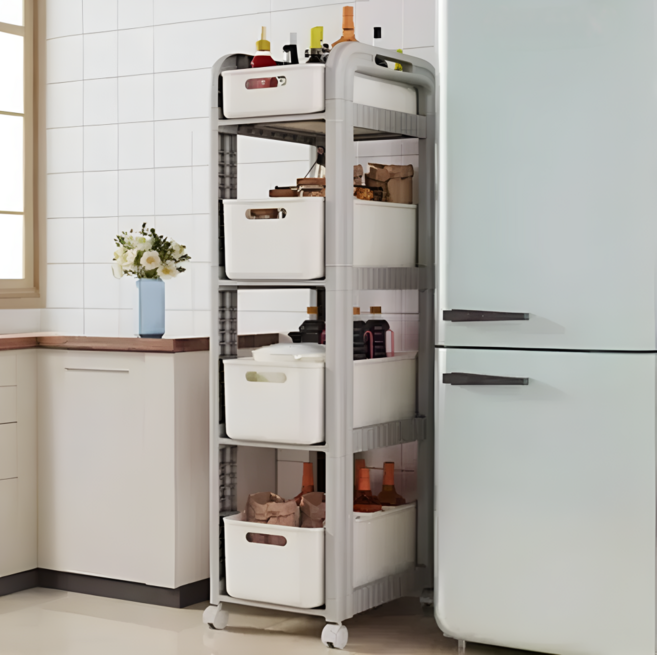 홈위시 이동식 수납 선반 다용도 트롤리, 4단, 그레이