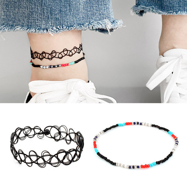 여자 발찌 세트 미스틱 타투 초커 비즈 발찌