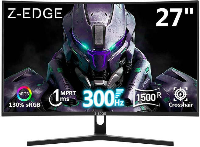 Z Z-EDGE Z-Edge 27인치 곡선형 게이밍 모니터 FHD 1080P 300Hz 240Hz PC 초고속 MPRT 1ms 1500R 16.7M 색상 UG27H 프레임, Black