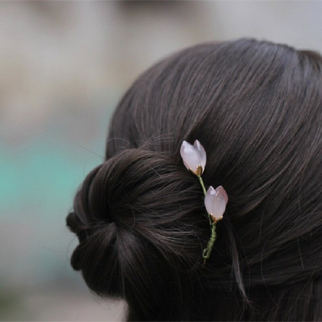 현디자인 튤립 U핀 올림머리 포니테일 웨딩 한복 고급 뒤꽂이