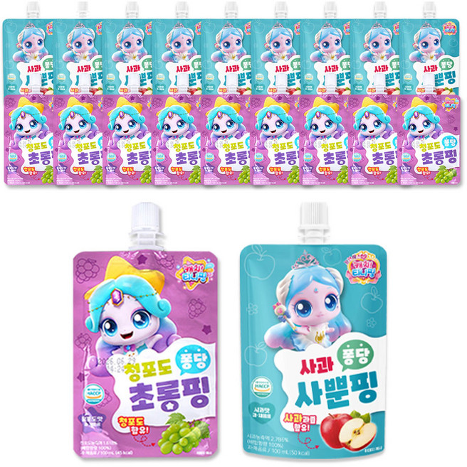 캐치티니핑 퐁당 음료수 사뿐핑 사과맛 10개+ 초롱핑 청포도맛 10개, 20개, 100ml
