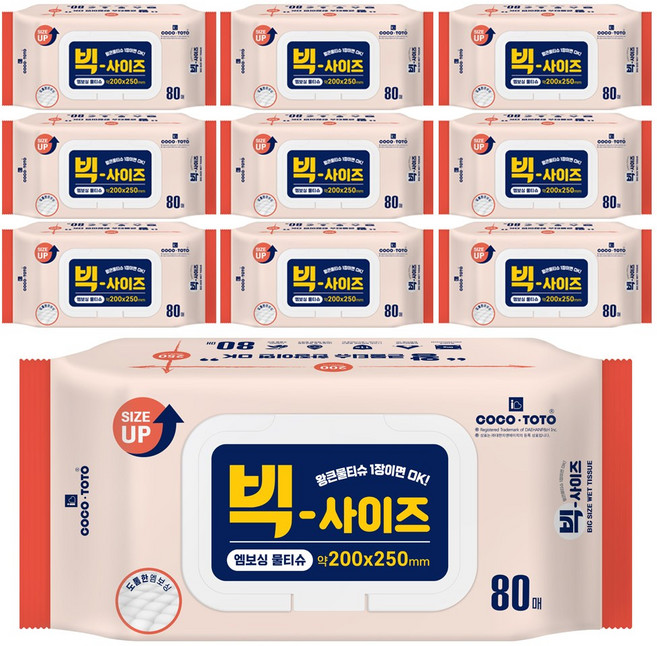 코코토토 빅사이즈 물티슈, 10개, 80매, 58g