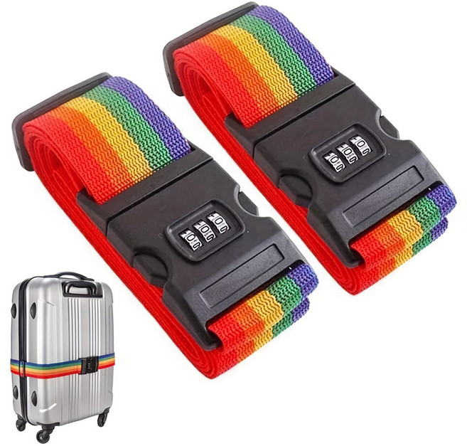 안심 여행 필수템 숫자 잠금 무지개 캐리어 스트랩 벨트 2P세트