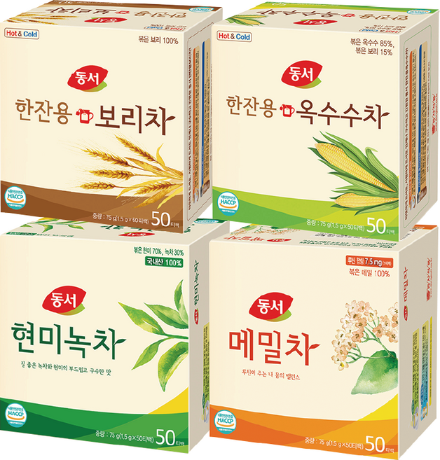 동서 티백4종(보리차50T+옥수수차50T+현미녹차50T+메밀차50T) 총200T, 75g