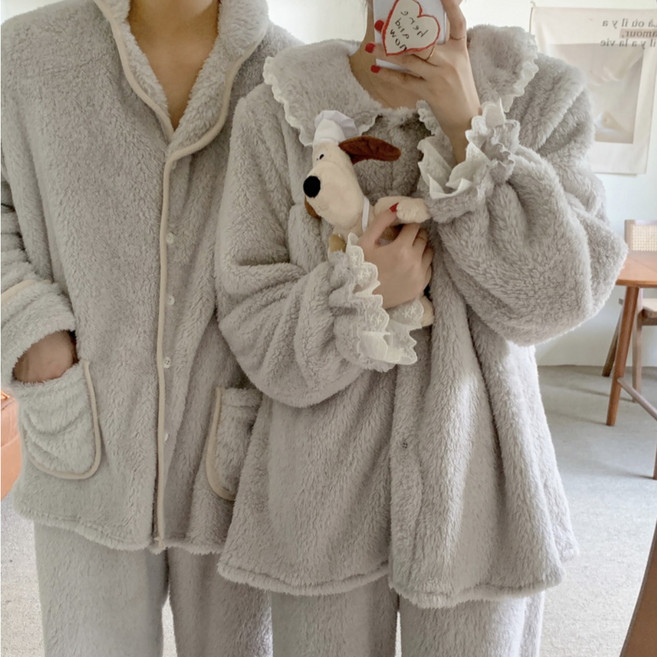 소랜디 커플 극세사 수면 잠옷 신혼부부 겨울 상하 세트 홈웨어