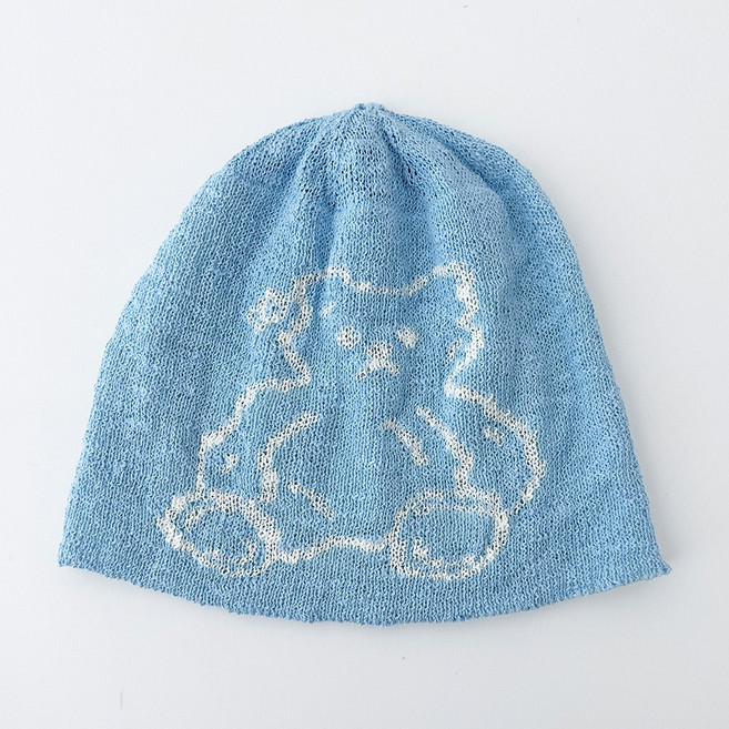 곰돌이 자가드 슬라브 니트 비니 봄 여름