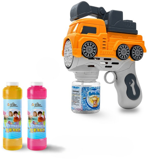 玩具星球 車車泡泡槍 兒童 戶外露營 夏日玩具, 挖土機+泡泡水473ml 2罐, 1個