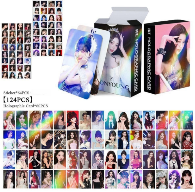 아이브 IVE 장원영 스페셜 에디션 REVIVE+ 홀로그램 포카 124장 홀로그램 포카 60장 스티커 64장 도무송 다꾸, 124개
