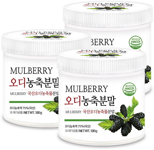 푸른들판 국산 오디 농축 분말 가루 뽕나무 열매 파우더 멀베리, 3개, 180g