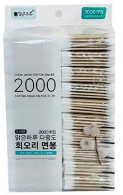 지앤디맑은하루 순면 회오리 면봉, 1개, 2000개입