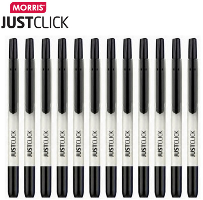 모리스 JUSTCLICK 저스트클릭 네임펜 F 1타 12p 네임펜 노크식 필기네임펜, 1개, 검정(12개)