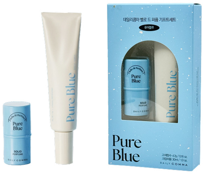 데일리콤마 벨로 드 퍼퓸 퓨어블루 고체향수+크림퍼퓸 기프트세트 +사은품(랜덤), 1세트