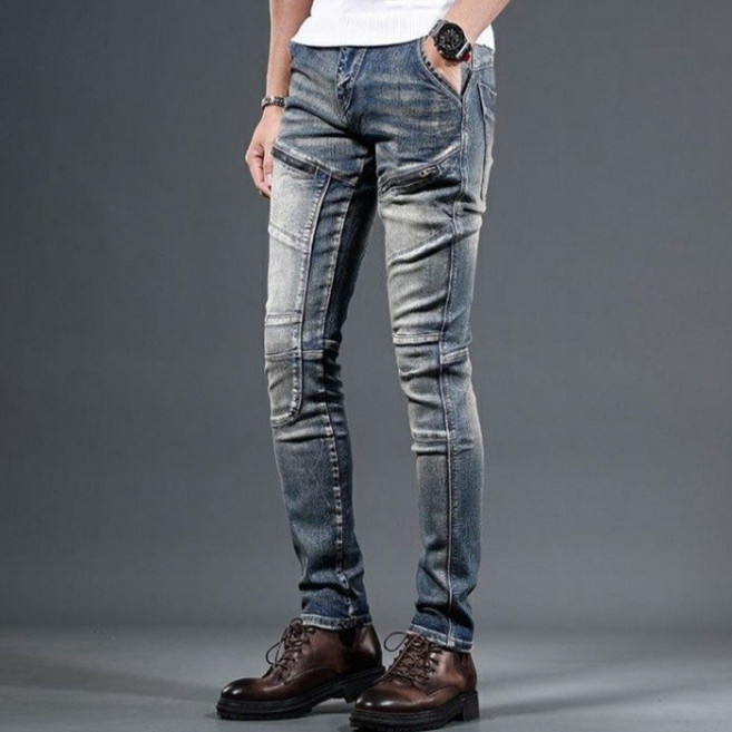 남성 청바지 슬림 스판 라이더팬츠 지퍼 바이크진