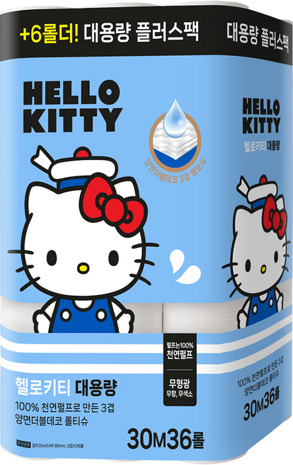 헬로키티 대용량 플러스팩 롤 화장지, 1개, 36롤, 30m
