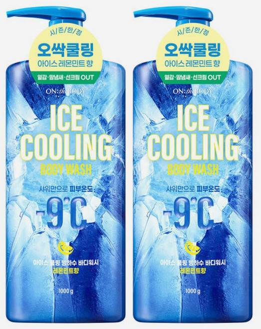 온더바디 아이스 쿨링 빙하수 바디워시 레몬민트향 1000g 2개
