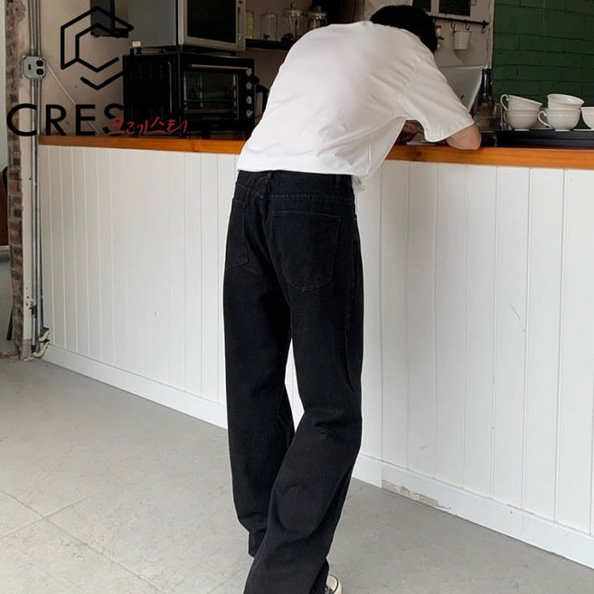 크레스티 추동 남성 스트레이트 바지 팬츠 워싱 와이드 청바지