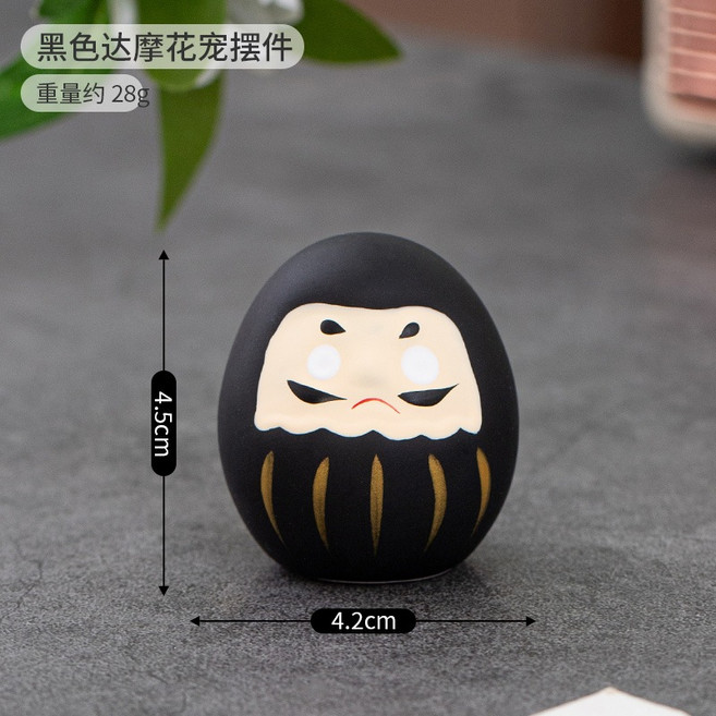 文創 不倒翁 達摩造型擺飾 陶瓷 手繪 公仔 生活小物, 黑色