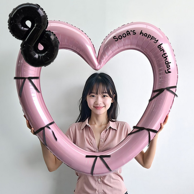 이벤트홀릭 블랙 숫자 하트프레임 풍선 생일파티용품세트(자유레터링) 포토존, 8, 1개, 핑크 하트