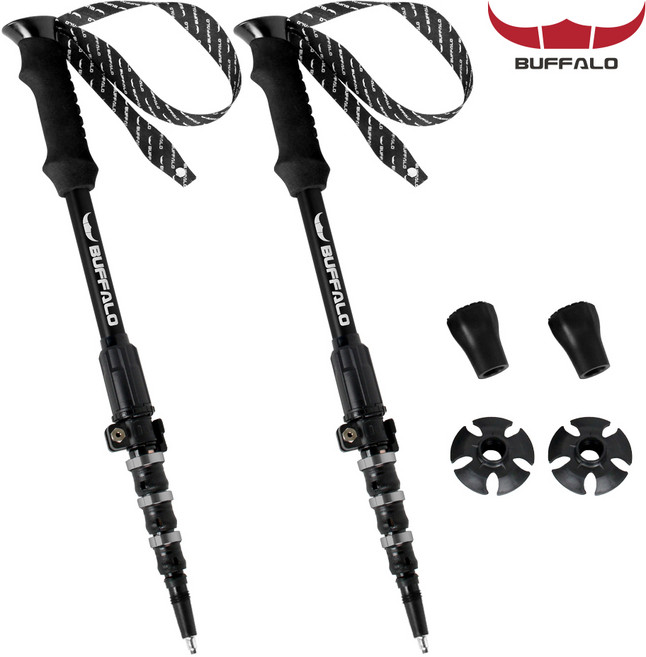 버팔로 써밋엑스 P&P 원터치 등산스틱 2개세트 5단 지팡이 트레킹폴 국내생산, 블랙, 1세트