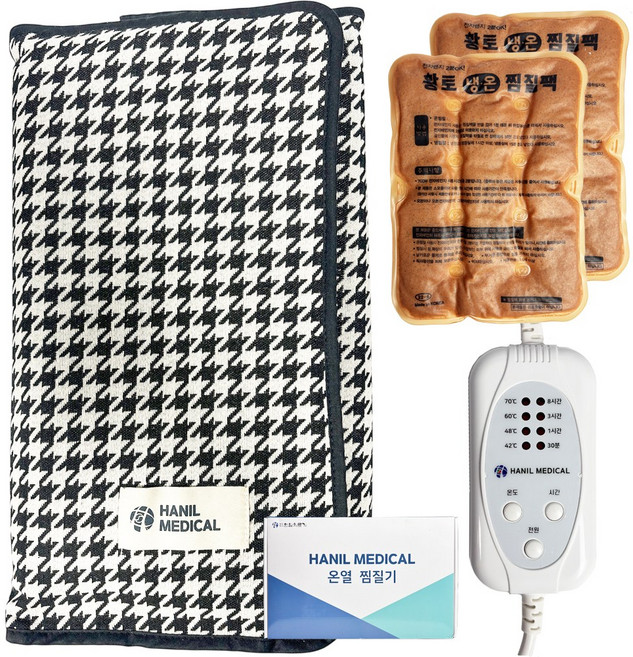 한일의료기 전기 온열찜질기 다잘 황토 냉온찜질팩 세트, 검정색