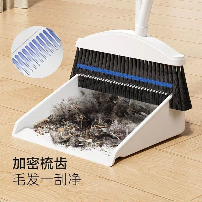 無品牌 加厚加大掃把簸箕套裝軟毛笤帚組合頭髮垃圾神器, 1個, 掃把+垃圾鏟套裝2件套-白色
