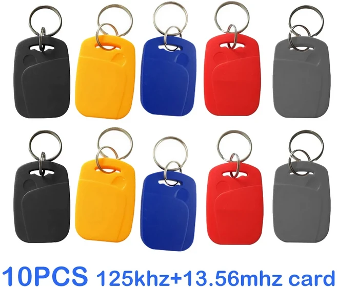10pcs 2 In 1 듀얼 칩 주파수 RFID Keyfob 125KHZ T5577 + 13.56MHZ UID 재기록 가능 복합 액세스 제어 키, 02 10pcs Mix