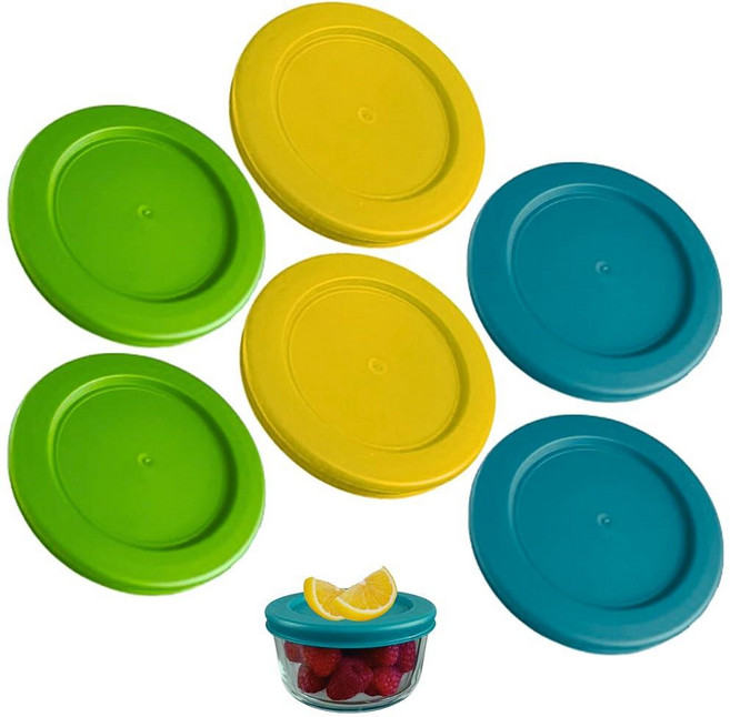 Klare Ware KlareWare 교체용 뚜껑 - 1컵 보관 그릇 커버 Pyrex 7202용 BPA 프리 플라스틱 뚜껑 Anchor Hocking (4팩 레드) 용기, 6 Pack, 스프링 그린, 옐로우, 터쿼이즈