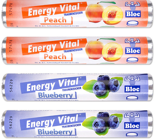 에너지바이탈 포도당 캔디 2종, 1세트, 168g, 복숭아 2개+블루베리 2개