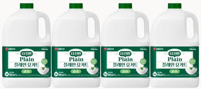 서울우유 더진한 순수무가당 플레인 당무첨가 요거트, 2.45L, 4개