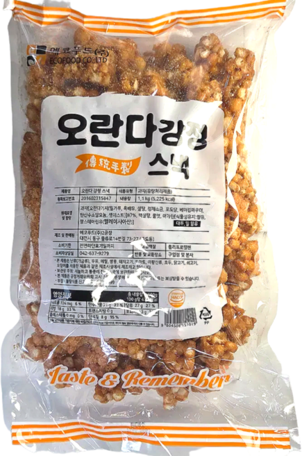 무팡) 에코푸드 오란다강정스낵 1.1kg /대용량 사탕 쿠키 약과 쫀디기 엿날과자 스낵, 1개