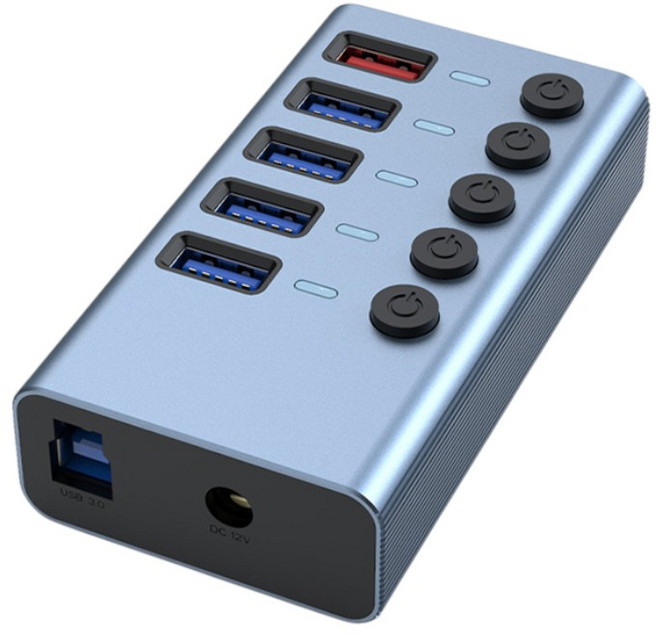 USB 3.0集線器 獨立電源開關 高速數據傳輸 鋁合金外殼, 1個, 40-726-01(5Port)