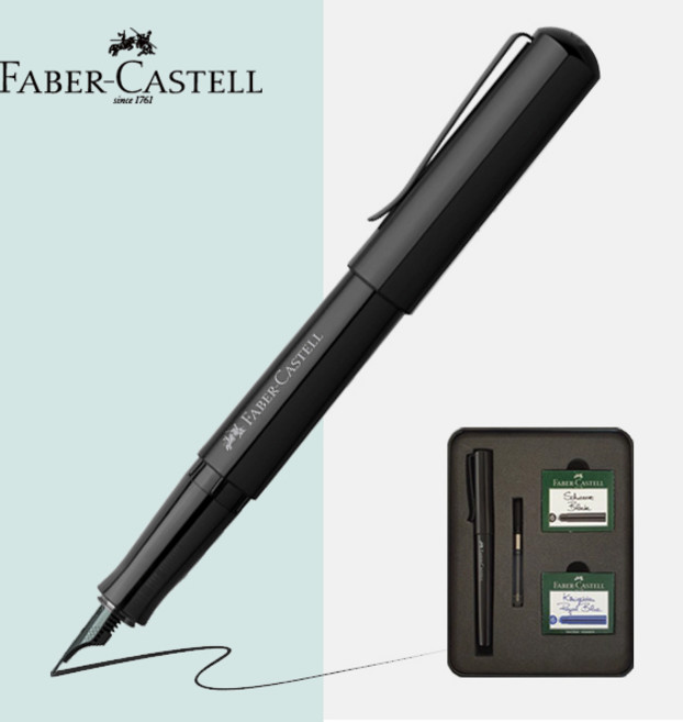 파버카스텔 만년필 헥소 [틴케이스+카트리지 2통], 블랙, F촉(보통촉)