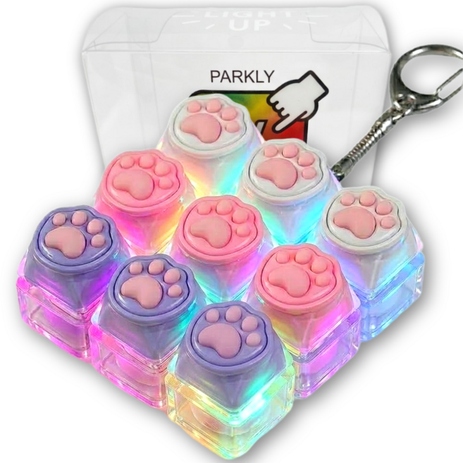 팍클리 고양이 LED 키보드 키캡 키링 9구, 1개, 말랑 하모니3색 젤리