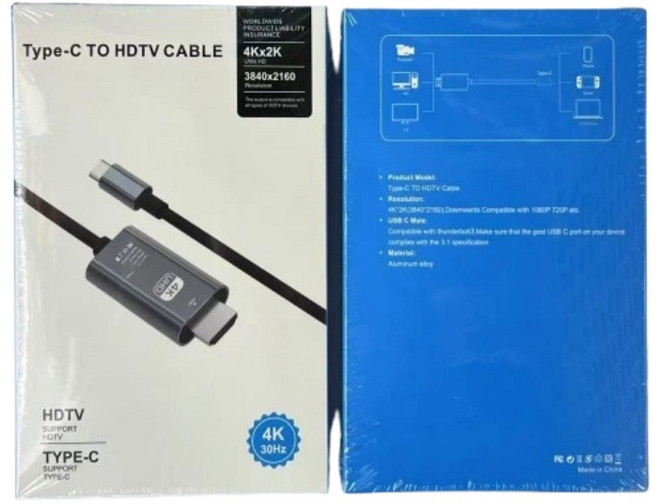 Type-C 轉 HDMI 訊號線 4K 高畫質, 1個, 4k30hz-編織線-2m