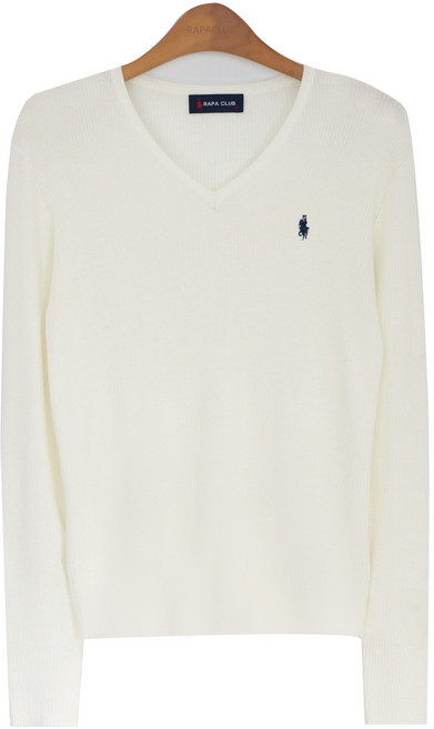 라파클럽 여성 브이넥 울 긴팔 골지 이너 니트