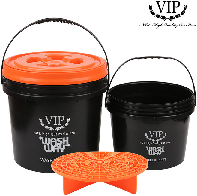 VIP 워시웨이 세차버킷 3종 세트+휠버킷, 블랙, 16L, 버킷 3종세트+휠버킷