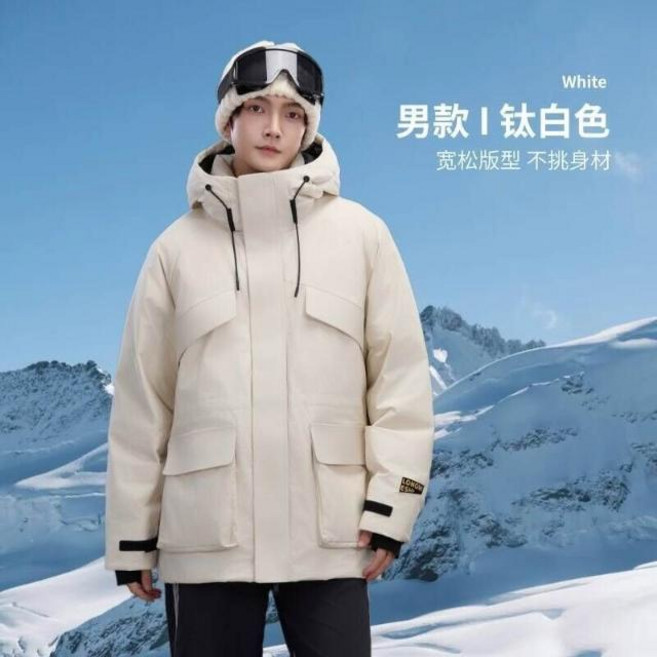 羽絨衝鋒外套 連帽白鴨絨 防風防水 冬季保暖 加絨耐磨 男女款工裝夾克