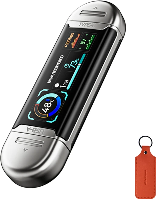 MOVESPEED SU10 외장 SSD 1090MB/s USB 3.2 Gen2 C타입 듀얼 인터페이스 상태 가시화 스크린 탑재 플래시 드라이브, 실버, 128GB - 쿠팡
