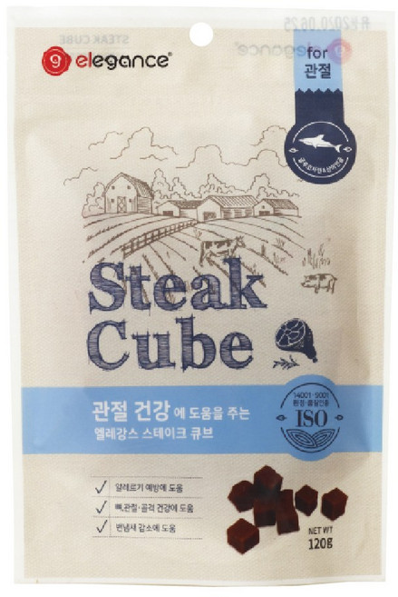 엘레강스펫 강아지 저알러지 가수분해 간식 스테이크 큐브 트릿 관절 건강, 120g, 1개, 관절건강