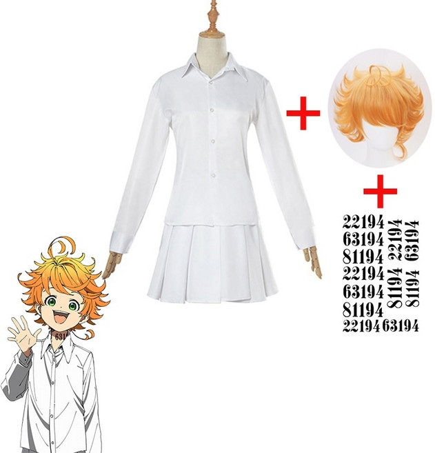 코스튬 애니메이션 약속 네버랜드 코스프레 학생 유니폼 엠마 노먼 레이 가발 빨 문신