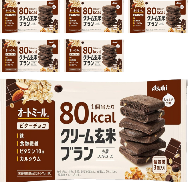 朝日集團食品 奶油玄米米糠脆片 80大卡 甜巧克力 54g(3個)×6包, 54g, 6個