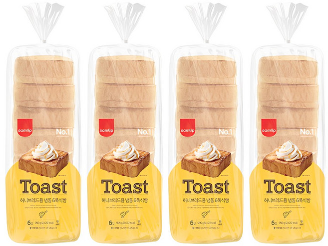 올찬 허니브레드6쪽식빵 4봉+은나노or친환경 아이스팩 13시이전주문당일발송, 996g, 4개