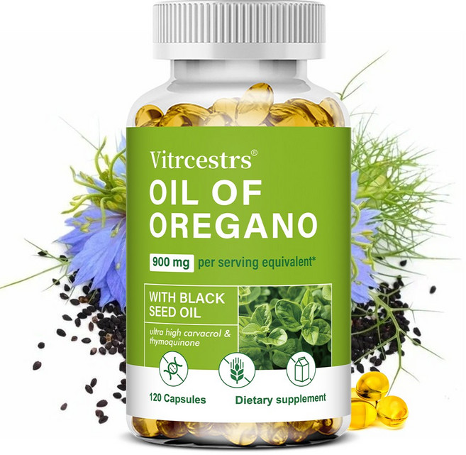 오레가노 소프트캡슐 900mg 블랙씨오일 50mg non-GMO 식물성 카바크롤과 티몰 함유, 1개, 120정