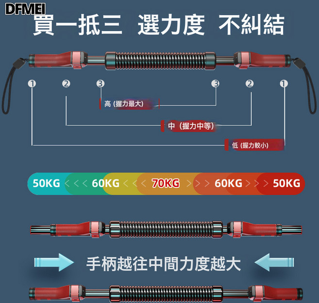 DFMEI 臂力器男士手臂肌肉鍛鍊家用健身器材30訓練器40公斤50壓握臂力棒, 1個, 力度可調節(50~70KG)專業推薦