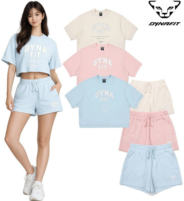 매장정품 YWM23245371 다이나핏 여성 PEEPS (핍스) 반팔크롭 티셔츠3.5부 반바지세트GNST 10351