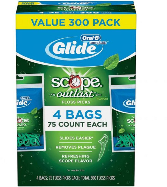 글라이드 구강 B 치실 픽 플러스x 40mm 아웃라스트 - 롱래스팅 민트 75팩 4팩, 75, 75 Count (Pack of 4)